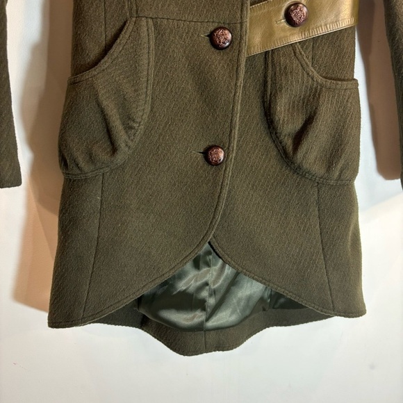 MACKAGE Sx XS Coat Oversized Military Vibes Rounded Hem Wool Blend Lined Leather - Picture 4 of 15
